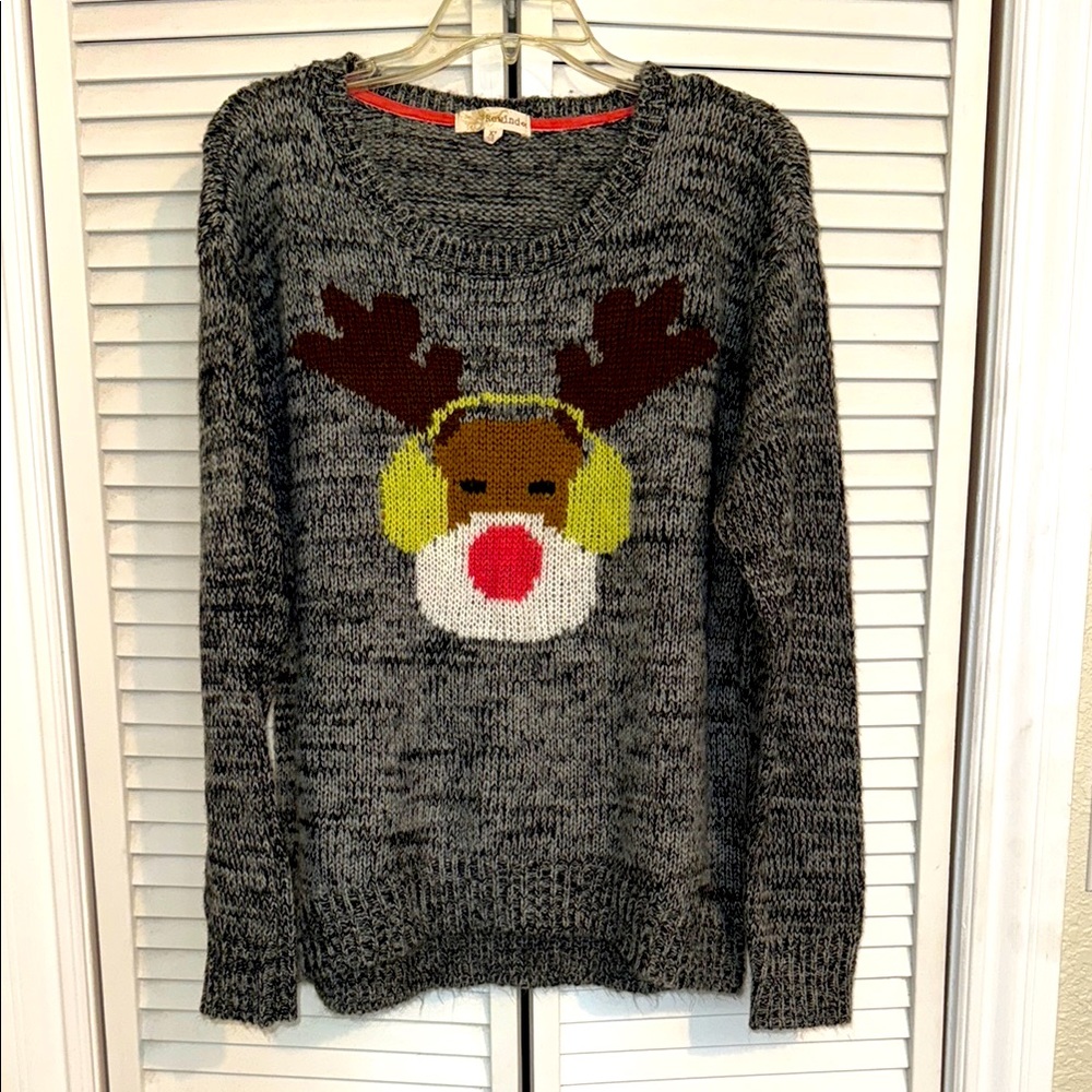 Rewind Holiday Reindeer Charcoal Sweater - XL